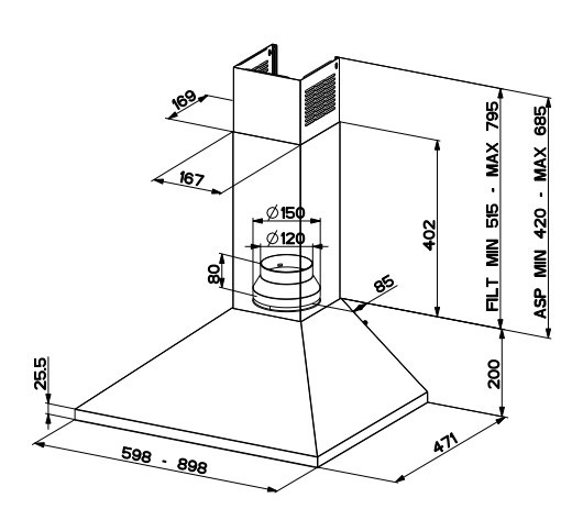 FABER S.p.A. Cappa a parete Value PB BK A90, 90 cm, Nero, Aspirante/Filtrante, 430 m³/h, Classe Energetica D, 3 Velocità, Illuminazione a 2 LED, Filtro Antigrasso Lavabile