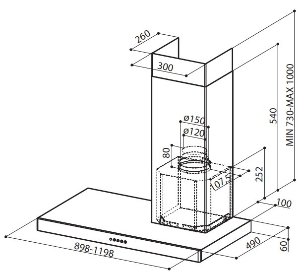 Faber Cappa Aspirante a Parete STILO SRM DX/SP A90 90 cm Acciaio Inox 435 m³/h con Camino a Destra