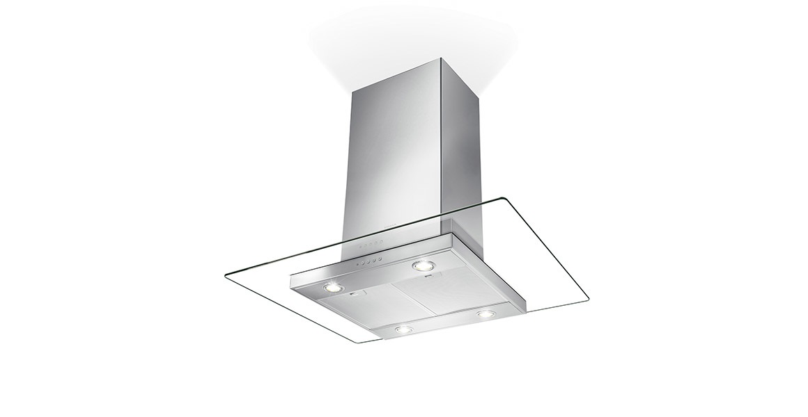 Faber GLASSY ISOLA/SP EV8 X/V NS A90 Cappa Aspirante a Isola 90 cm in Acciaio Inox e Vetro, 700 m³/h, 4 Velocità, Classe B