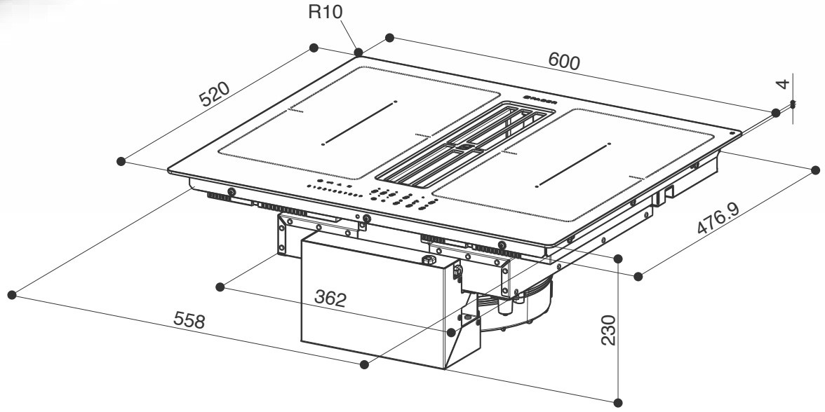 Faber GALILEO SMART BK A600 Piano Cottura a Induzione 60 cm con Cappa Integrata, Vetro Nero, 4 Zone di Cottura, Classe A