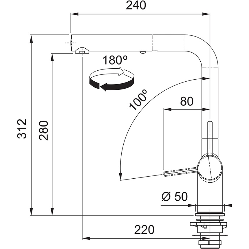 Franke Active Plus Doccia - Miscelatore da Incasso Monocomando Cucina con Doccetta Estraibile, Cromo, Rotazione Canna 180°, Risparmio Idrico, Cod. 115.0653.379