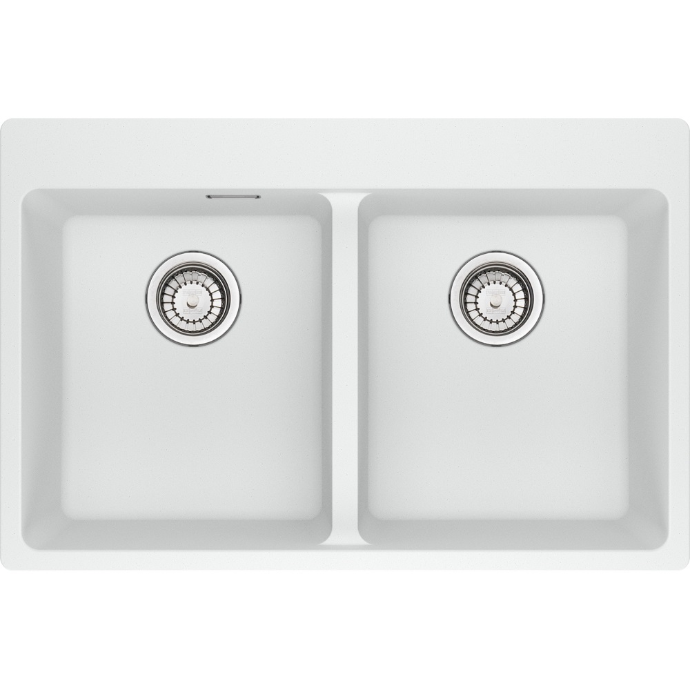 Franke MRG 620-34-34 FTL Lavello Montato su Piano Rettangolare in Fragranito Bianco con 2 Ciotole - Dimensioni 76 x 50 cm