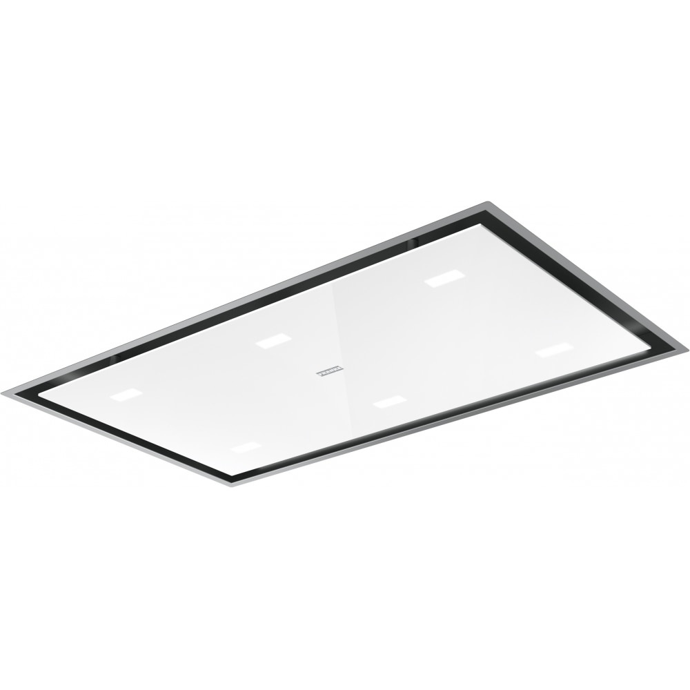 Franke FCMA90CWHGA Cappa a soffitto Integrata in Acciaio inox e Cristallo Bianco, Aspirante, Classe A , 250 W, 400 m³/h