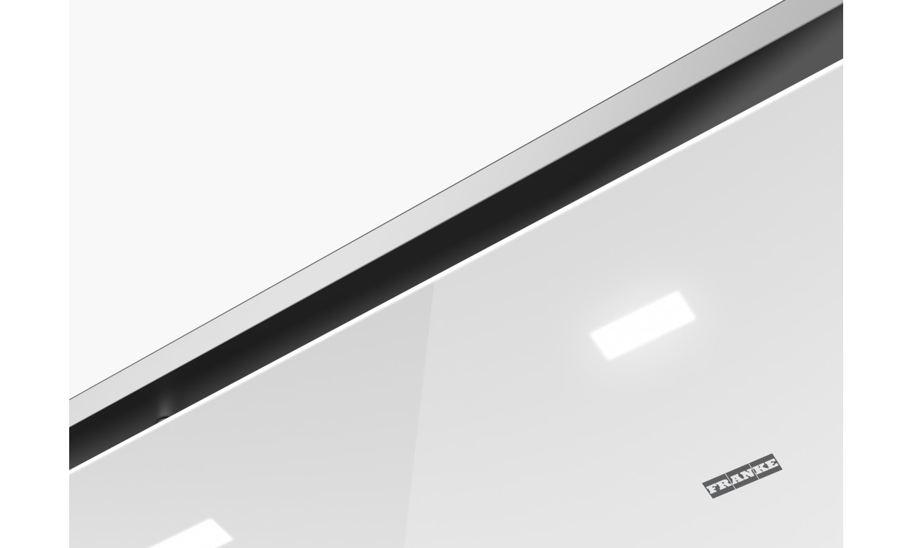 Franke FCMA90CWHGA Cappa a soffitto Integrata in Acciaio inox e Cristallo Bianco, Aspirante, Classe A , 250 W, 400 m³/h