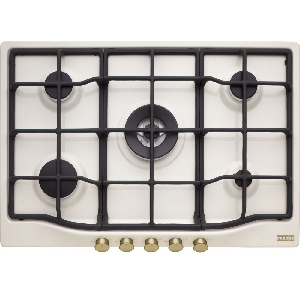 Franke FCH 755 4G TC C Piano Cottura a Gas 75 cm Bianco Perla, 5 Fuochi con Bruciatore Tripla Corona e Griglie in Ghisa