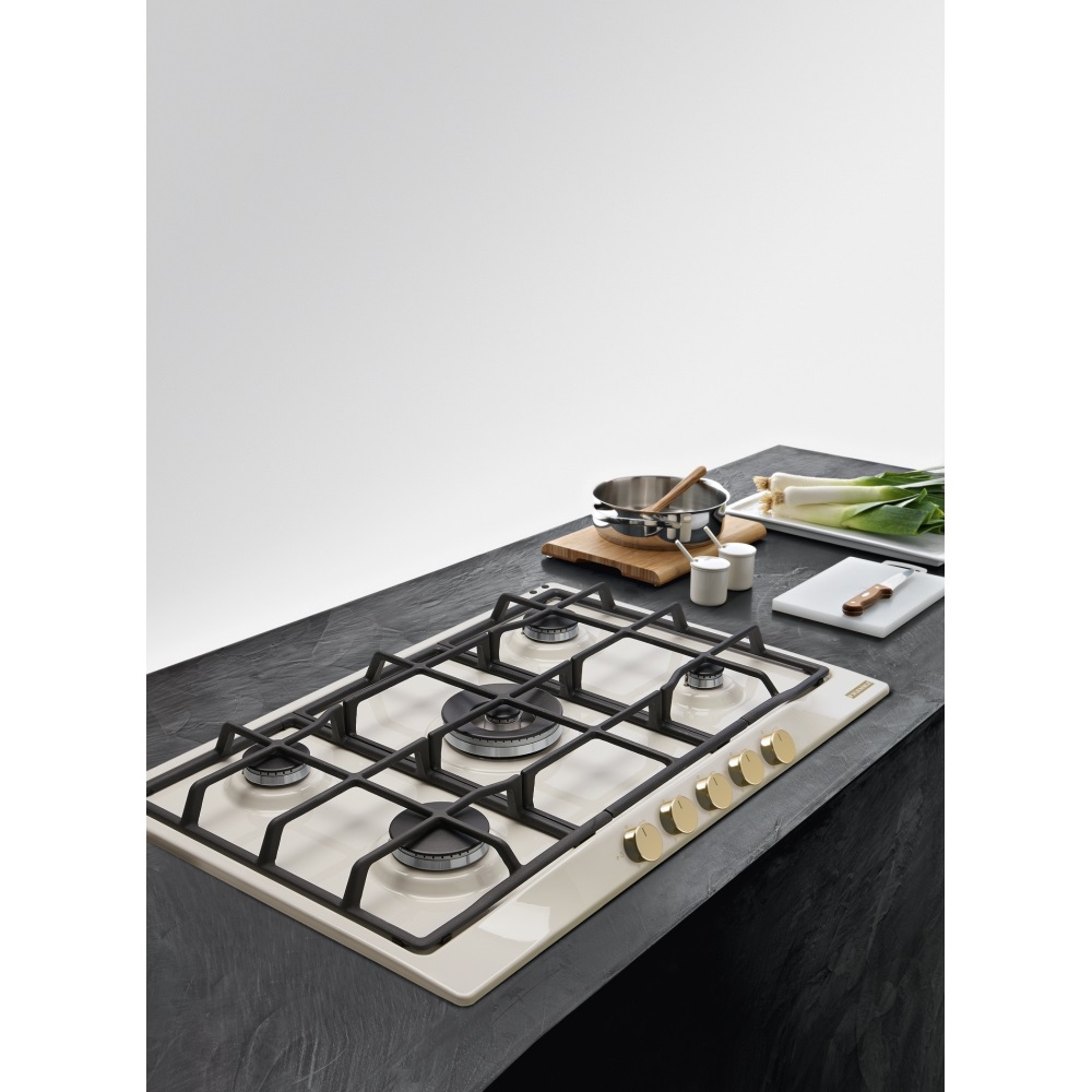 Franke FCH 755 4G TC C Piano Cottura a Gas 75 cm Bianco Perla, 5 Fuochi con Bruciatore Tripla Corona e Griglie in Ghisa