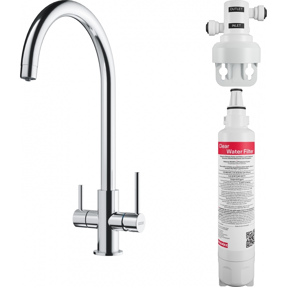 Franke Miscelatore Cucina Lina Clear Water Cromo - Filtrazione Acqua, Singolo/Bicomando, Ottone, Rotazione 360°