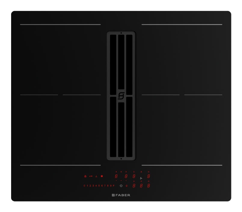 FABER GALILEO SLIM F600 Piano Cottura a Induzione 60 cm Nero con Cappa Integrata, 4 Zone Cottura, 2 Zone Bridge, Touch Control, A