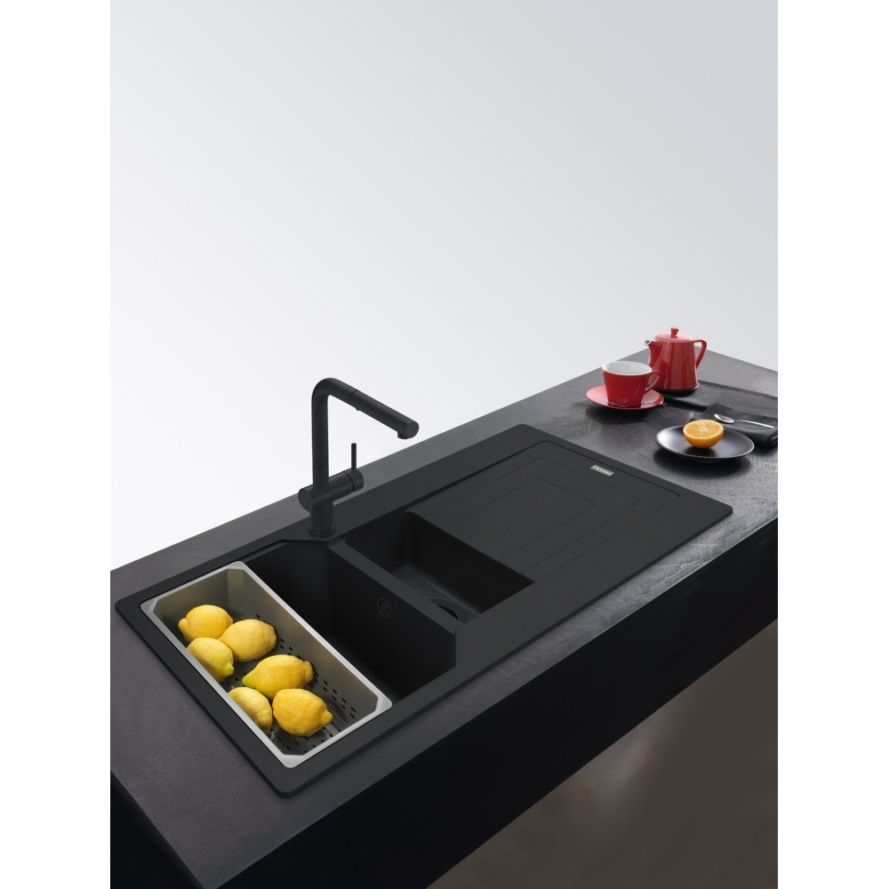 Franke UBG 651-100 Lavello da Incasso in Fragranite Black Matt 100 x 50 cm con 1 Vasca e 1/2 e Gocciolatoio Reversibile