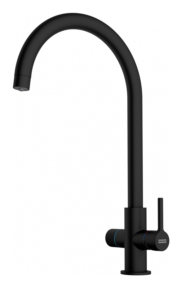 Franke Miscelatore Bicomando Lina Clear Water 2.0 J Nero - Ottone, Altezza 39,7 cm, Rotazione Canna 360°