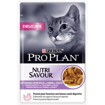 Purina Pro Plan Nutrisavour Delicate - Alimento umido per gatti con Tacchino in Salsa, 85 g