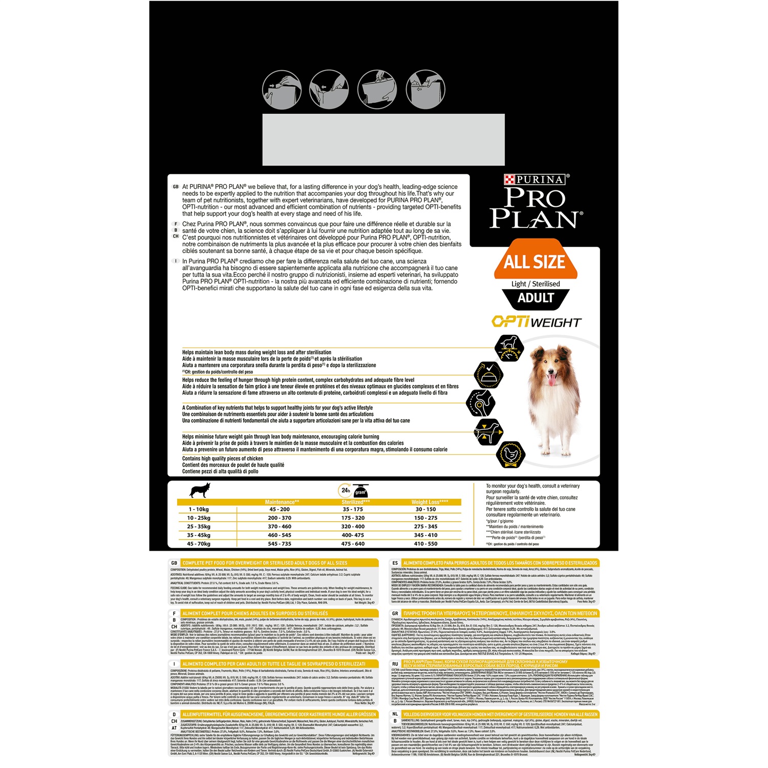 Purina Pro Plan Crocchette per Cani Adulto Light/Sterilised al Pollo - 3 kg