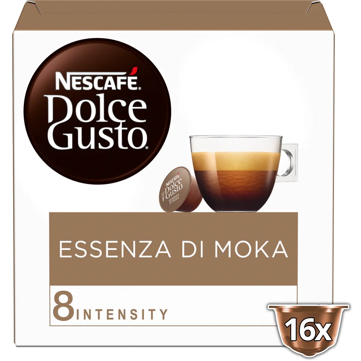 Nescafé Dolce Gusto Caffè Essenza Moka - 16 Capsule Espresso, Intensità 8/12, Aroma di Cereale e Caffè Tostato