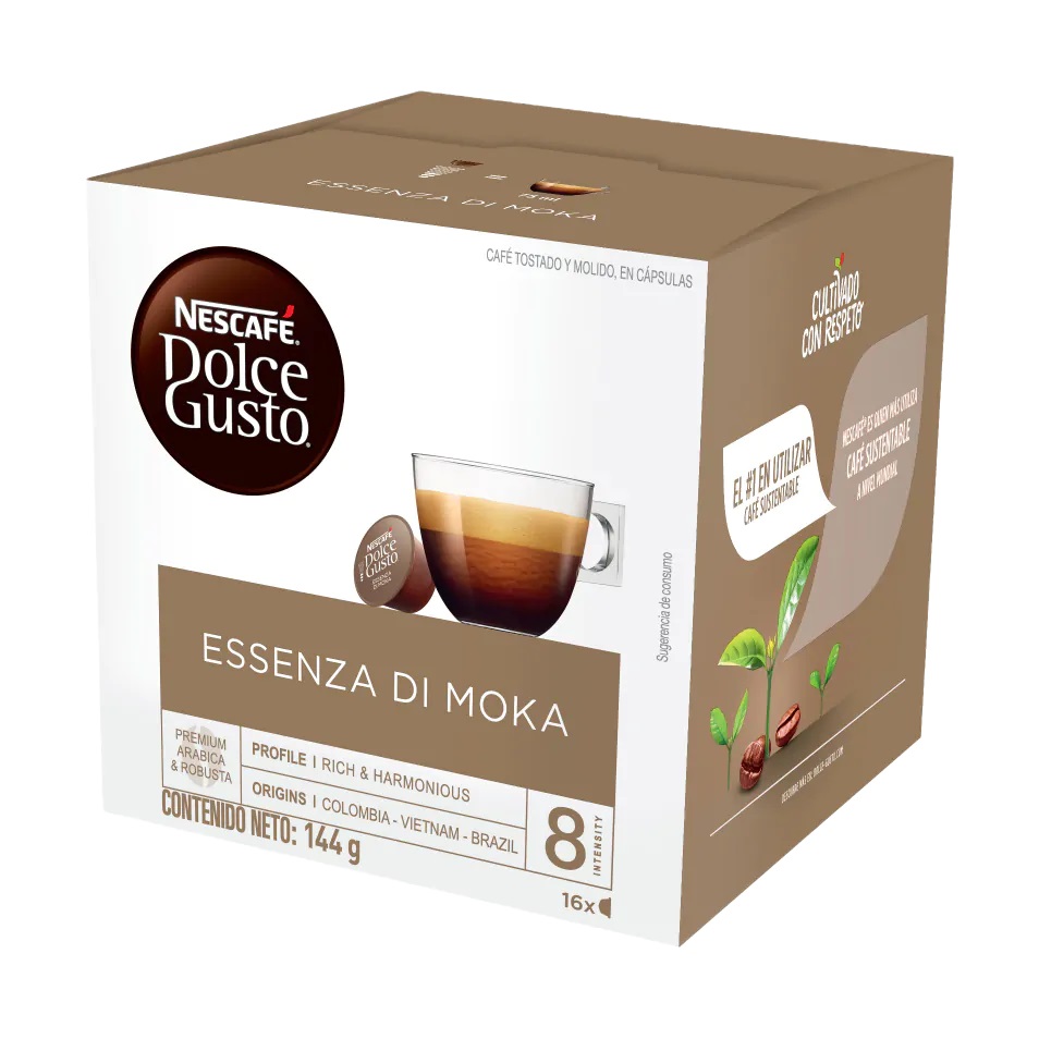 Nescafé Dolce Gusto Caffè Essenza Moka - 16 Capsule Espresso, Intensità 8/12, Aroma di Cereale e Caffè Tostato
