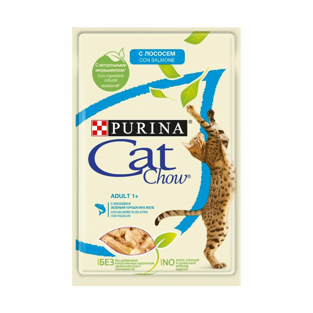 Purina Cat Chow Adult Salmone e Fagiolini - Multipack 10 x 85 g - Cibo Umido Completo per Gatti