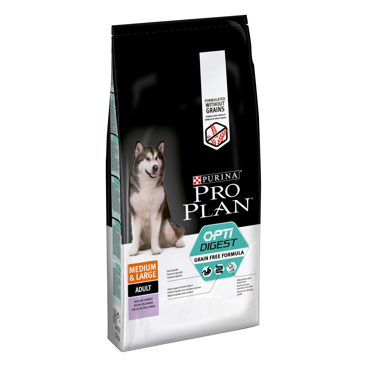 Purina Pro Plan Medium & Large Adult Grain Free 12 kg - Crocchette per Cani con Tacchino e Digestione Sensibile