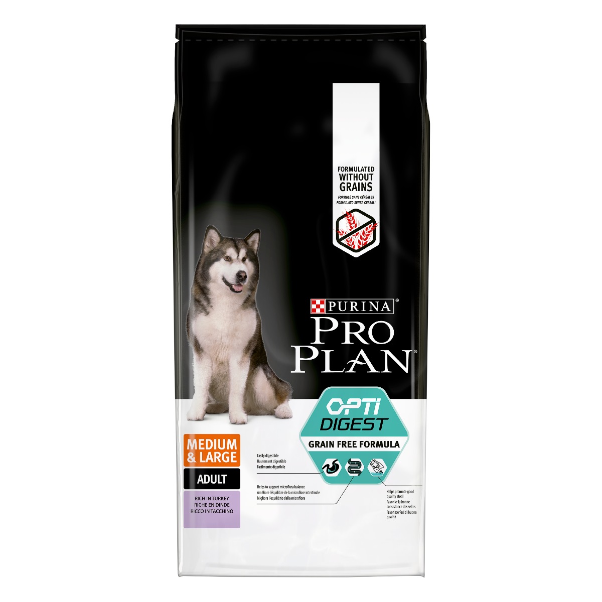 Purina Pro Plan Medium & Large Adult Grain Free 12 kg - Crocchette per Cani con Tacchino e Digestione Sensibile