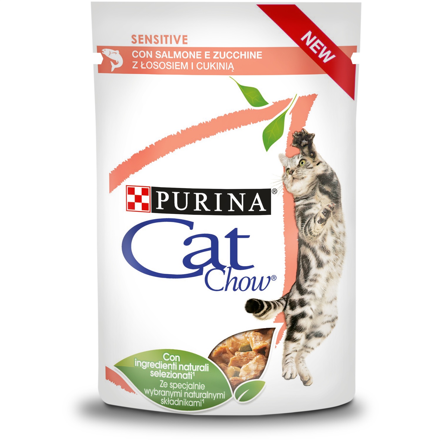 Purina Cat Chow Sensitive Salmone e Zucchine - Cibo Umido per Gatti Adulti 85 g