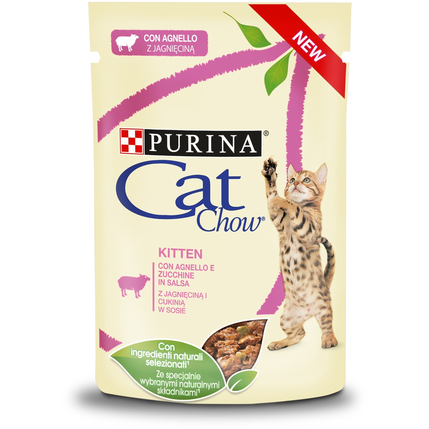 Purina Cat Chow Kitten Cibo Umido per Gattini con Agnello e Zucchine - Bustina da 85 g