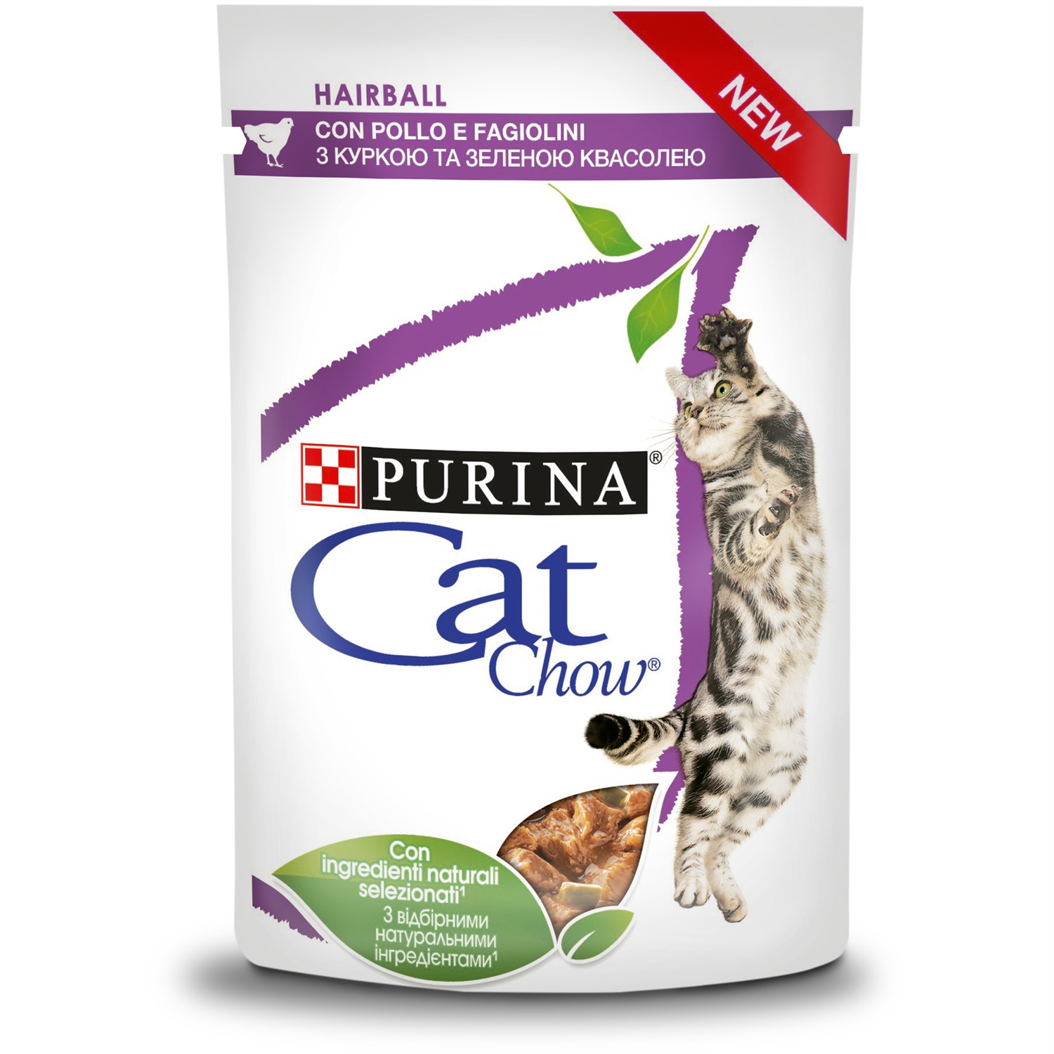 Purina Cat Chow Hairball Cibo Umido per Gatti con Pollo e Fagiolini - 85 g
