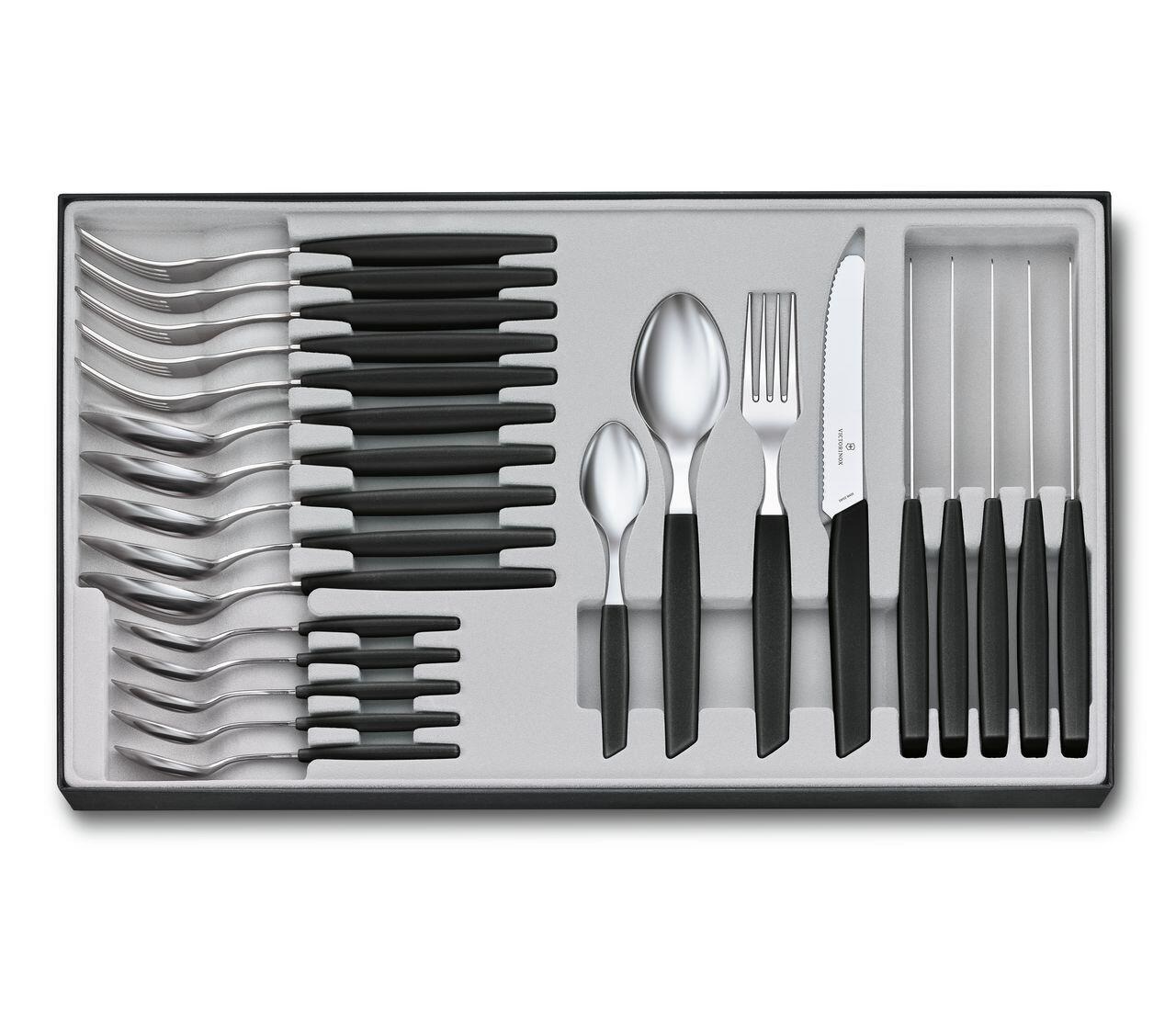 Victorinox Swiss Modern Set di Posate 24 Pezzi Nero per 6 Persone - Acciaio Inossidabile con Manici in Copolimero