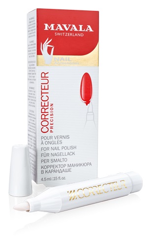 Mavala Correttore per Smalto 4,5 ml - Stilo con Punta in Feltro Imbevuta di Dissolvant Extra Doux, Corregge Errori della Manicure con 3 Punte di Ricambio