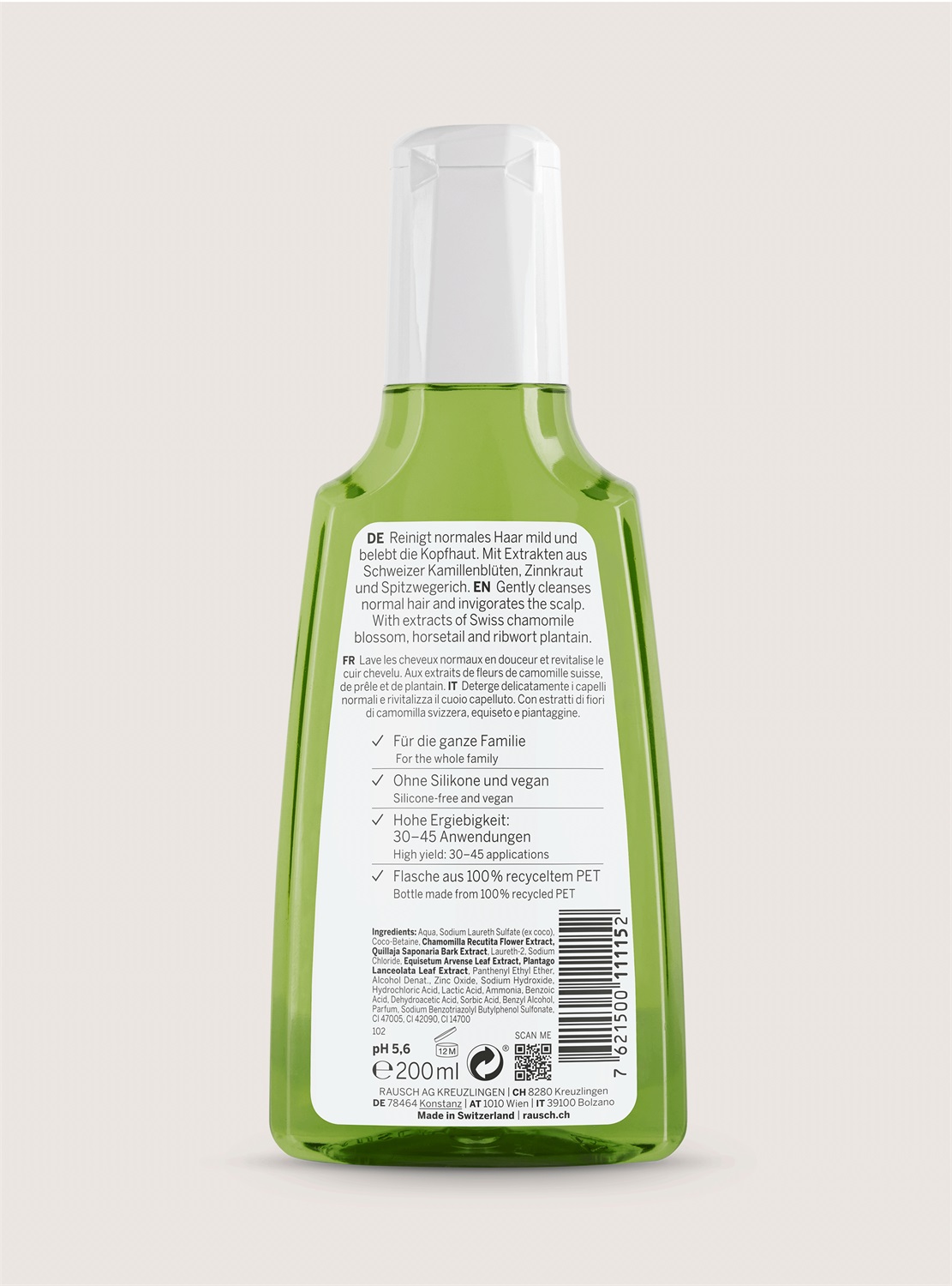 RAUSCH Shampoo Trattante alle Erbe Svizzere 200 ml - Deterge Delicatamente e Rivitalizza per Capelli Normali