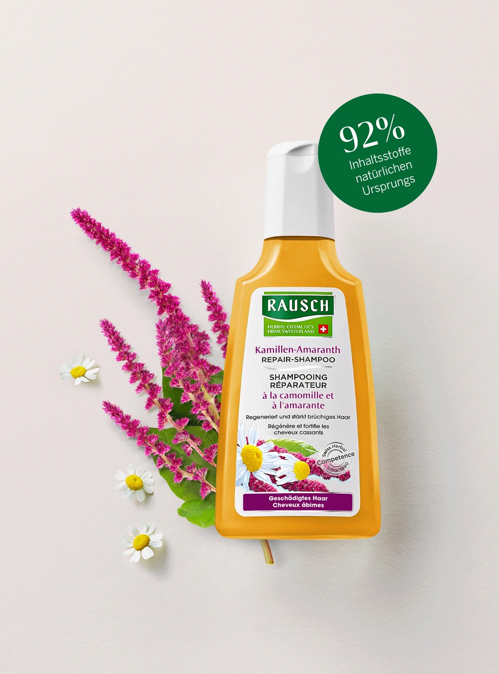 RAUSCH Shampoo Riparatore alla Camomilla e Amaranto 200 ml - Rinforza e Rigenera i Capelli Sciupati