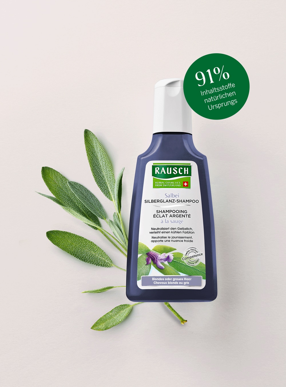 RAUSCH Shampoo Lucentezza Argentea alla Salvia 200 ml - Neutralizza l'ingiallimento, adatto per capelli bianchi e grigi