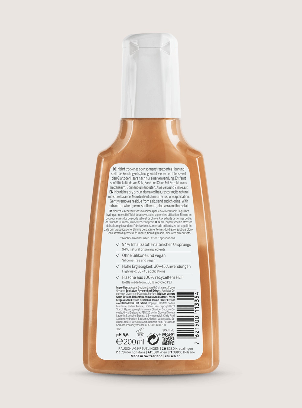 RAUSCH Shampoo Doposole al Germe di Frumento 200 ml - Ripara e Idrata i Capelli dopo Sole, Sale e Cloro