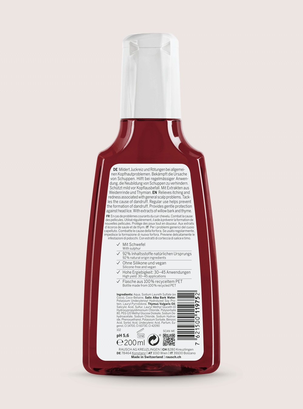 RAUSCH AG KREUZLINGEN Shampoo Speciale alla Corteccia di Salice 200 ml - Antiforfora, Lenitivo e Naturale