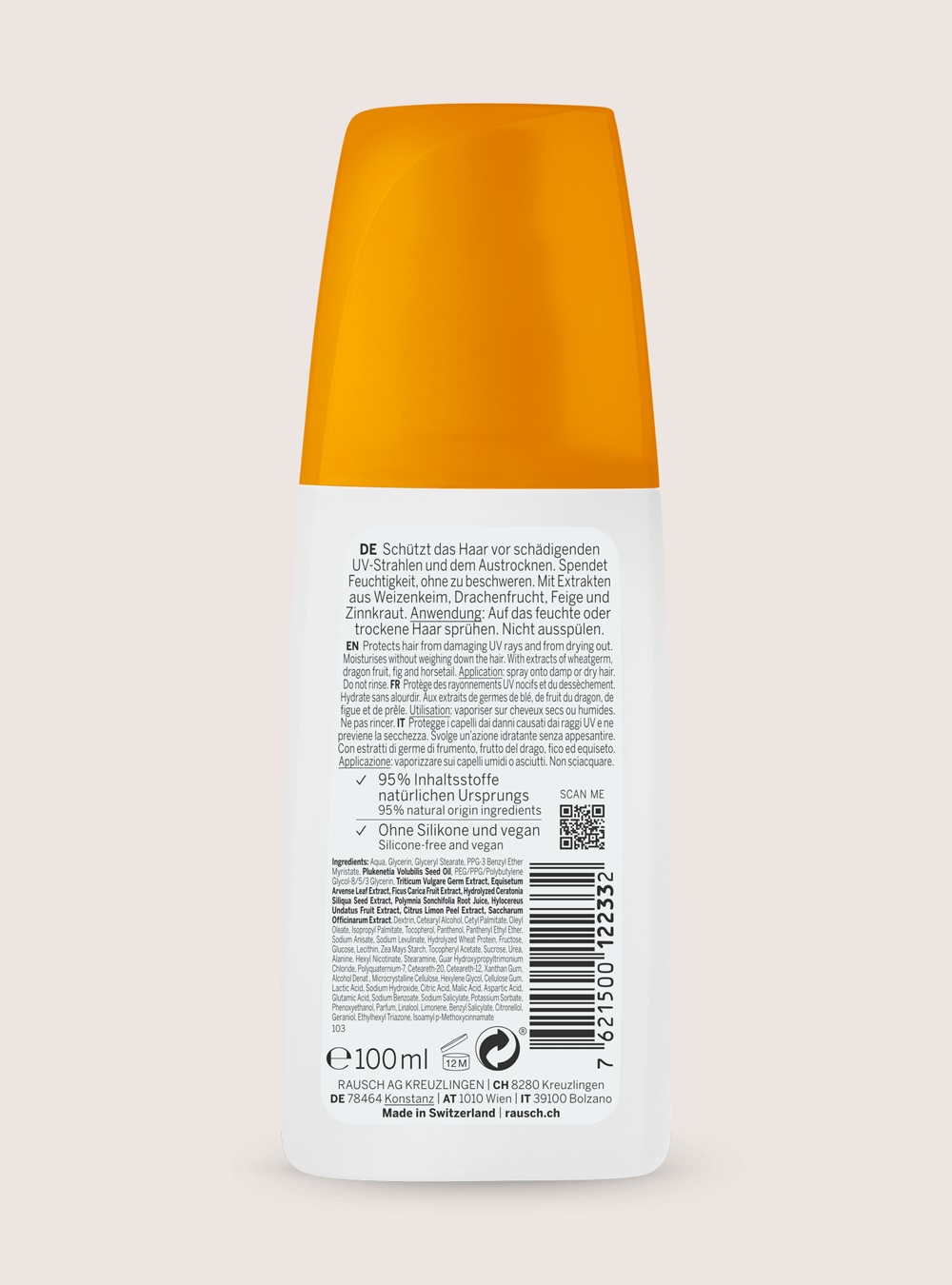 RAUSCH AG KREUZLINGEN Spray Idratante al Germe di Frumento 100 ml - Protezione UV e Districante Vegano