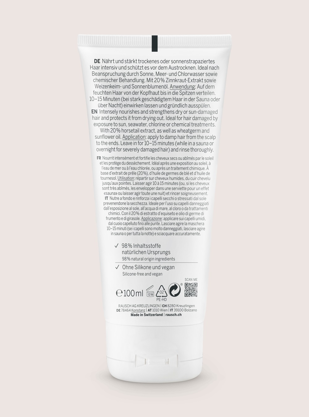 RAUSCH Maschera Nutritiva al Germe di Frumento 100 ml - Trattamento per Capelli Secchi e Stressati