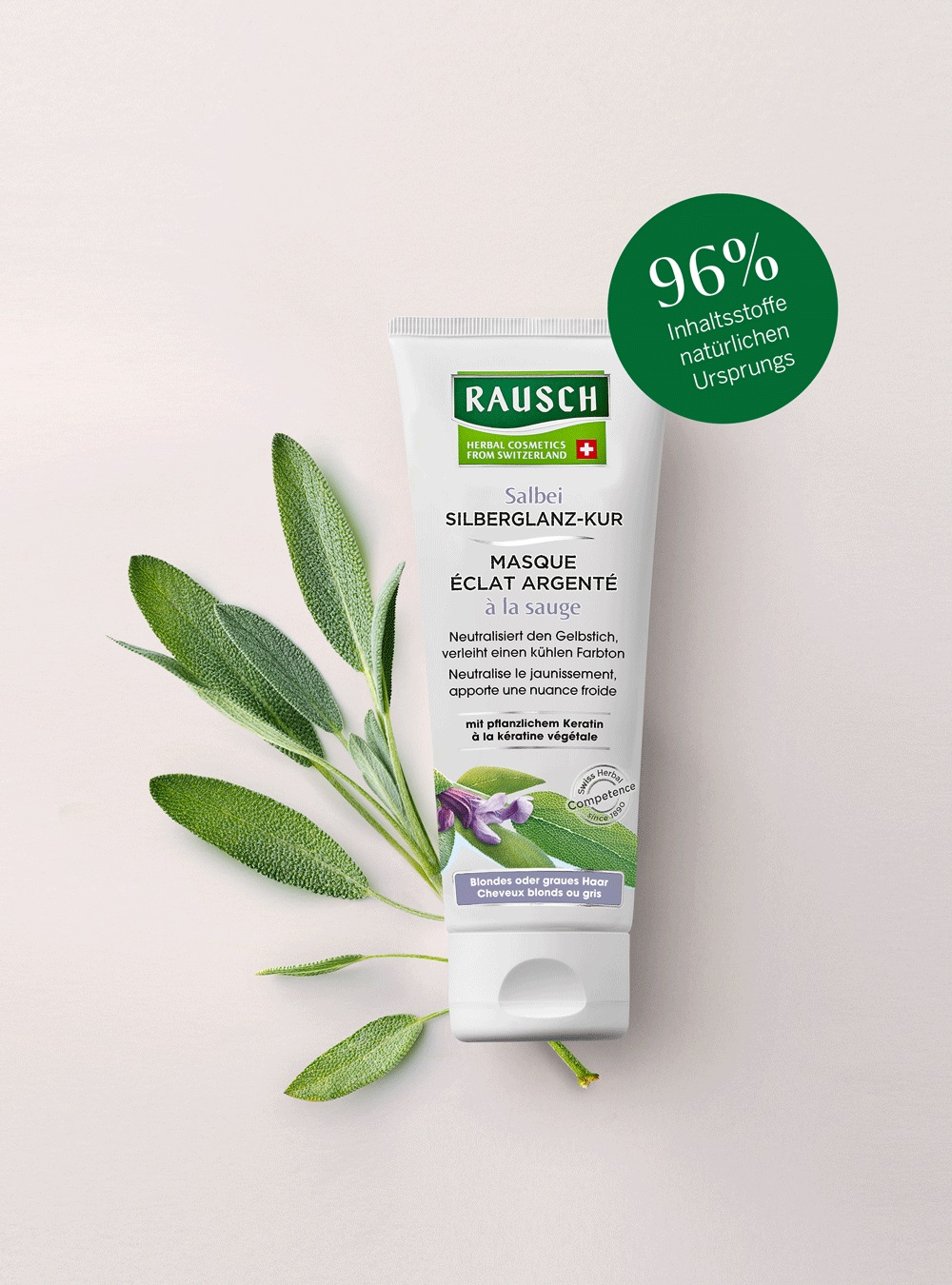 RAUSCH Maschera Lucentezza Argentea alla Salvia 100 ml - Trattamento Rigenerante per Capelli Biondi e Grigi