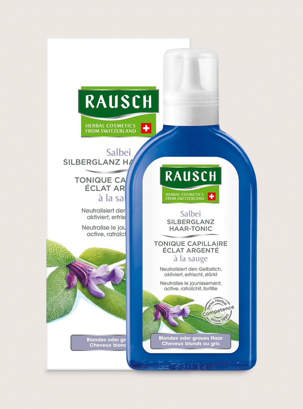 RAUSCH Lozione Tonificante Lucentezza Argentea alla Salvia per Cuoio Capelluto 200 ml - Rivitalizza e Rinforza i Capelli Bianchi e Grigi