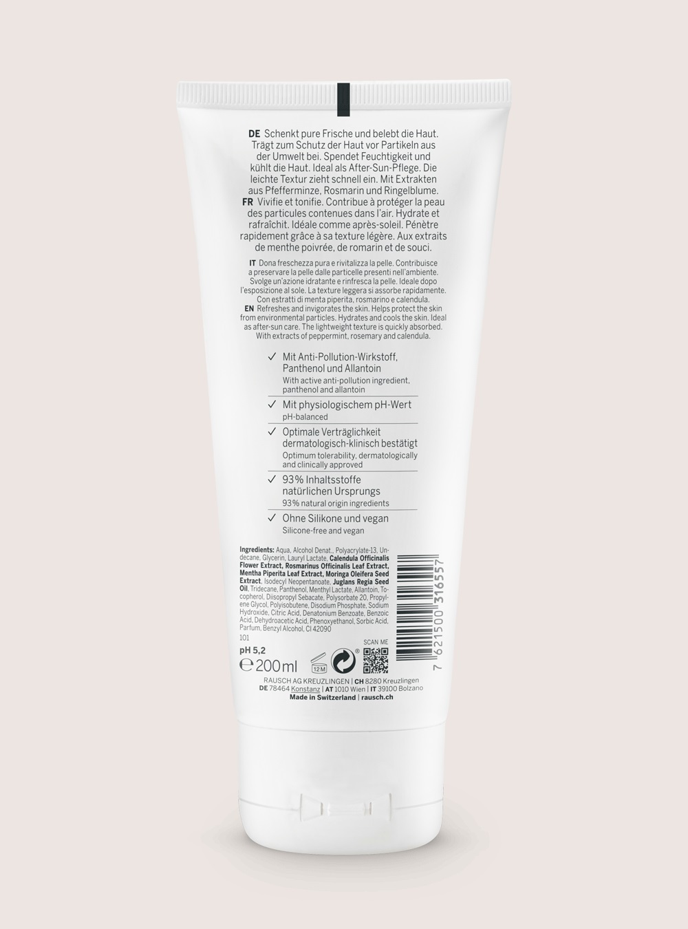 Rausch Lozione per il Corpo Freschezza Alla Menta 200 ml - Formula Leggera e Rinfrescante per Pelle Normale