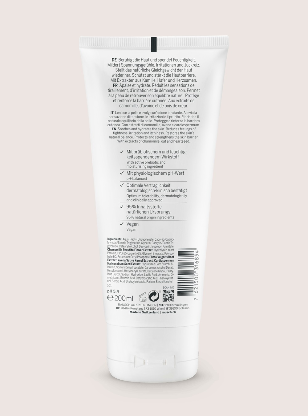 RAUSCH Body Lotion Delicata alla Camomilla 200 ml - Lozione per il Corpo Riequilibrante per Pelle Secca e Sensibile