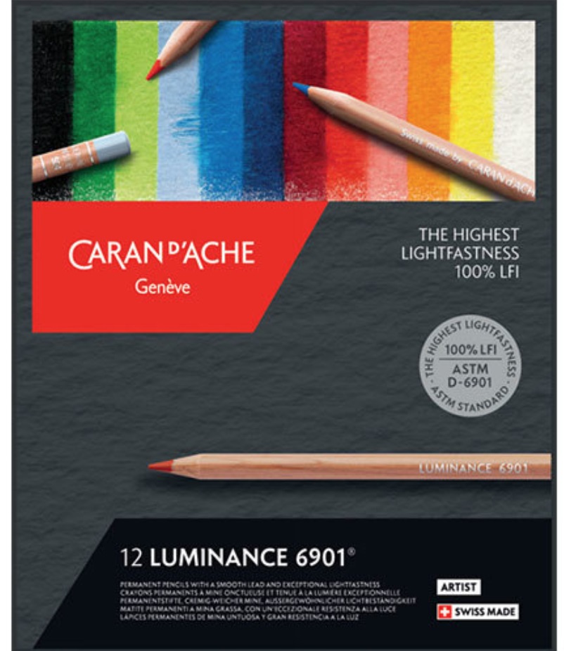 Caran d'Ache 6901.712 Matite Colorate Luminance - Confezione da 12 Pz, Esagonali in Legno di Cedro, Mina Morbida e Resistente alla Luce