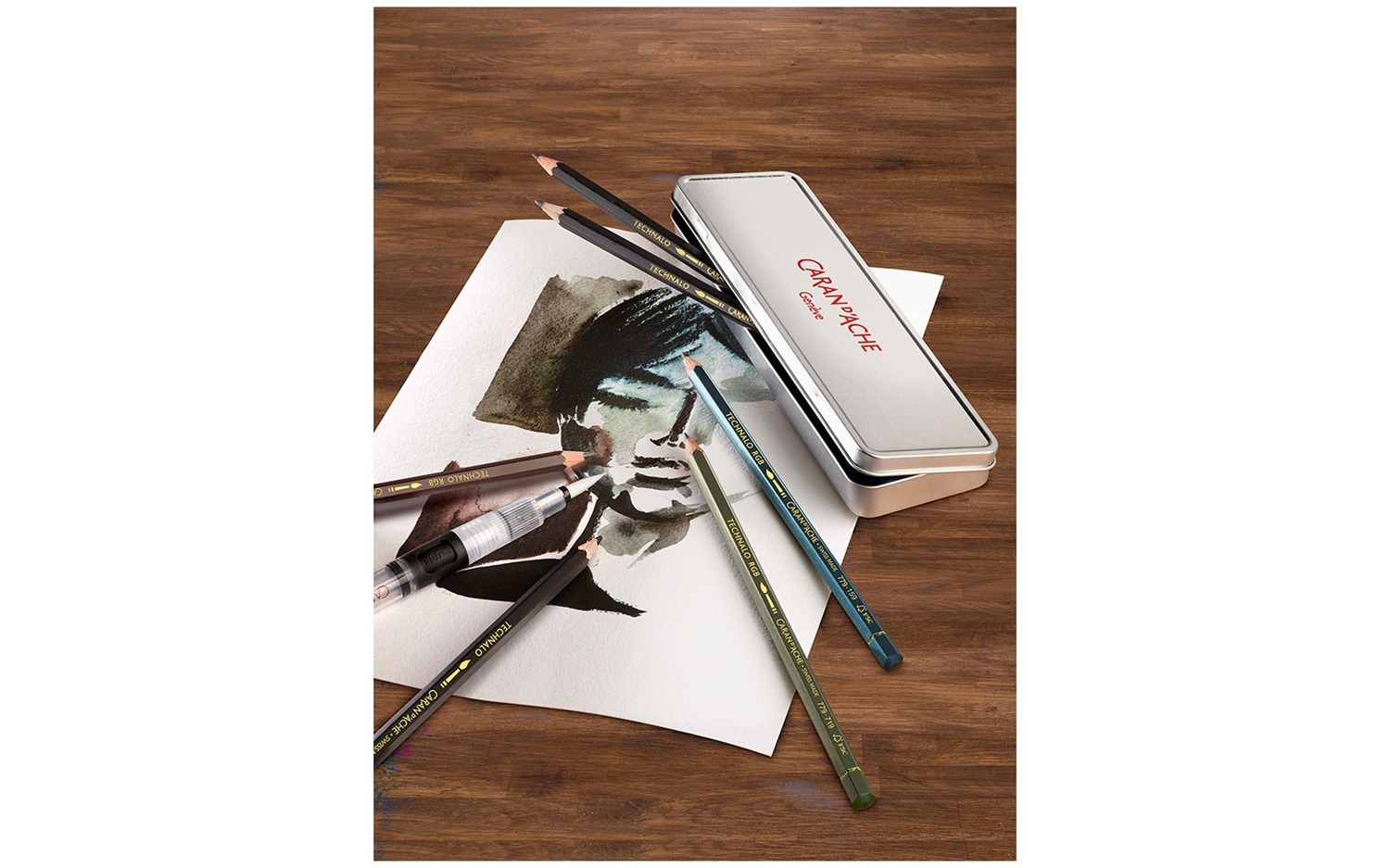Caran d'Ache Set di Matite in Grafite Acquerellabili con Pennello - 6 Pezzi in Legno di Cedro FSC