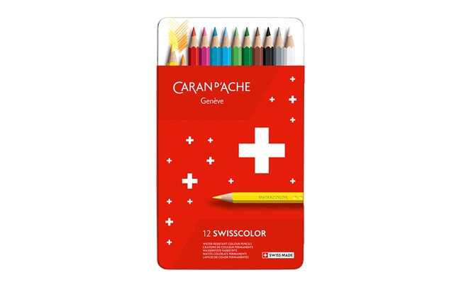 Caran d'Ache Swisscolor 1284712 - Astuccio in metallo con 12 matite colorate impermeabili
