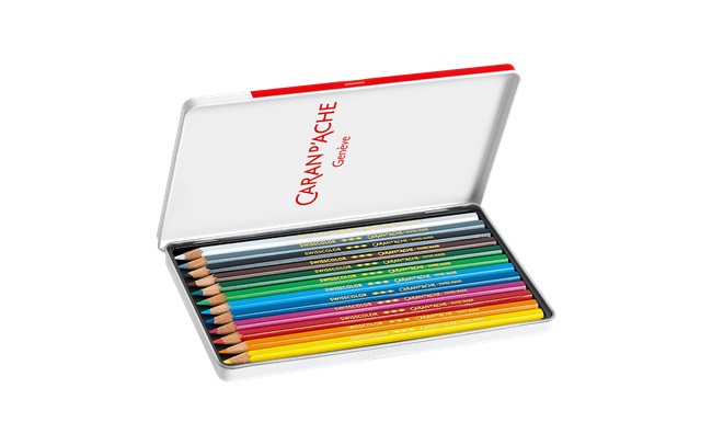 Caran d'Ache Swisscolor 1284712 - Astuccio in metallo con 12 matite colorate impermeabili