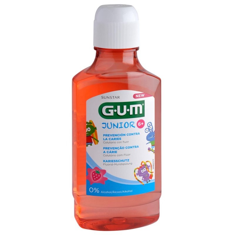 Gum Junior Monster Collutorio 300 ml - Prevenzione Carie e Protezione Denti per Bambini dai 6 Anni, Gusto All'Arancia