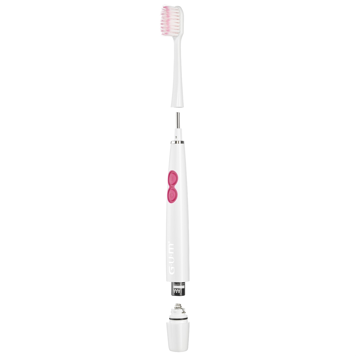 GUM Sonic Sensitive Spazzolino Elettrico a Batteria Bianco e Rosa - Pulizia Profonda e Ultra Delicata per Denti e Gengive Sensibili