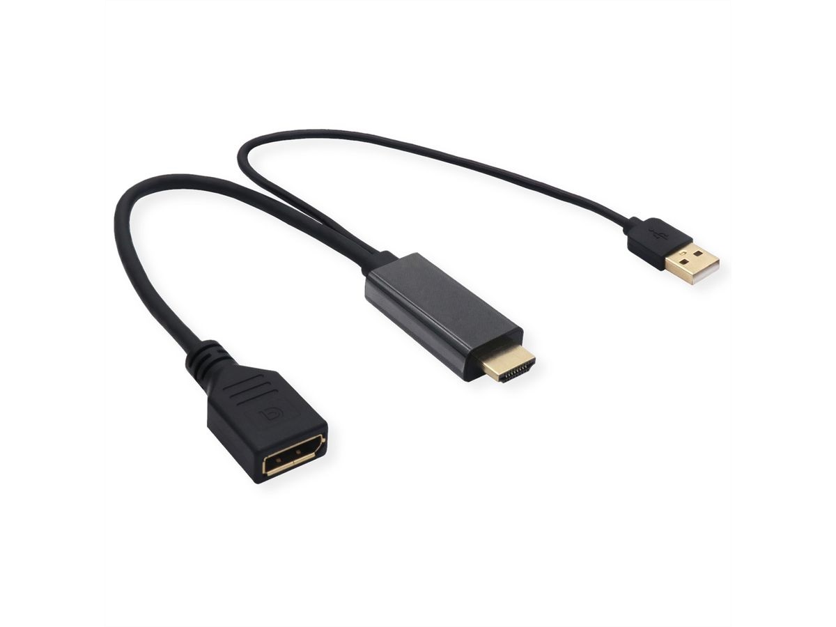 VALUE Adattatore HDMI-DisplayPort 4K, 0,3 m, con connettori HDMI A e DisplayPort, alimentazione USB