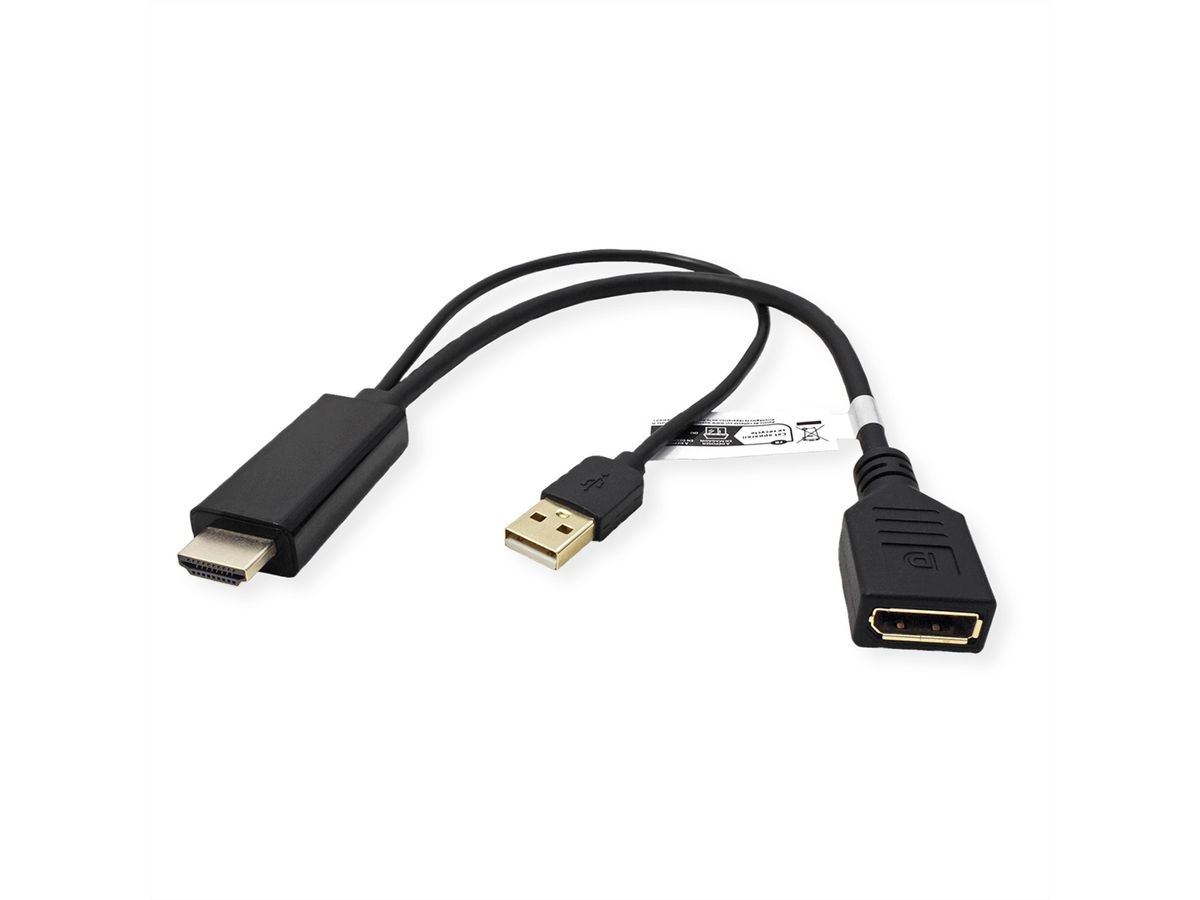 VALUE Adattatore HDMI-DisplayPort 4K, 0,3 m, con connettori HDMI A e DisplayPort, alimentazione USB