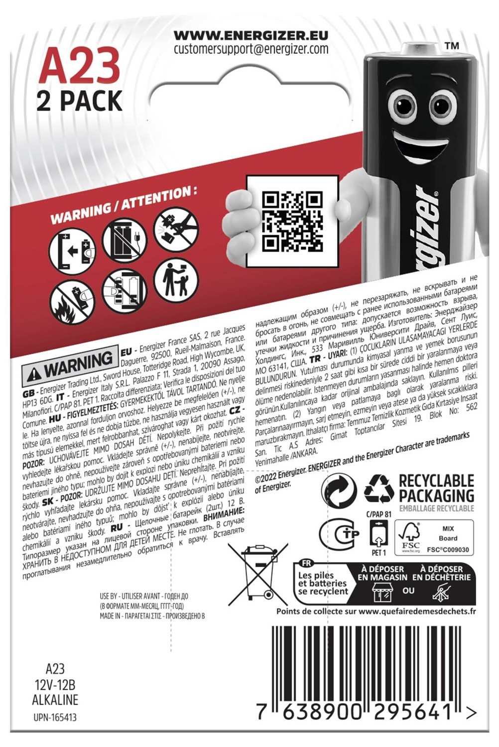 Energizer A23/E23A Batteria Alcalina 12V - Blister da 2 Pezzi per Dispositivi Elettronici