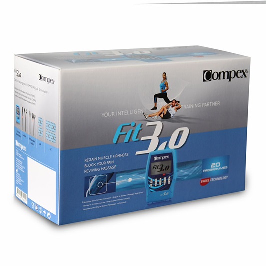 Compex Fit 3.0 Elettrostimolatore a 4 Canali con Tecnologia Muscle Intelligence, 20 Programmi e 1 Busta di Elettrodi 5x5 in Omaggio