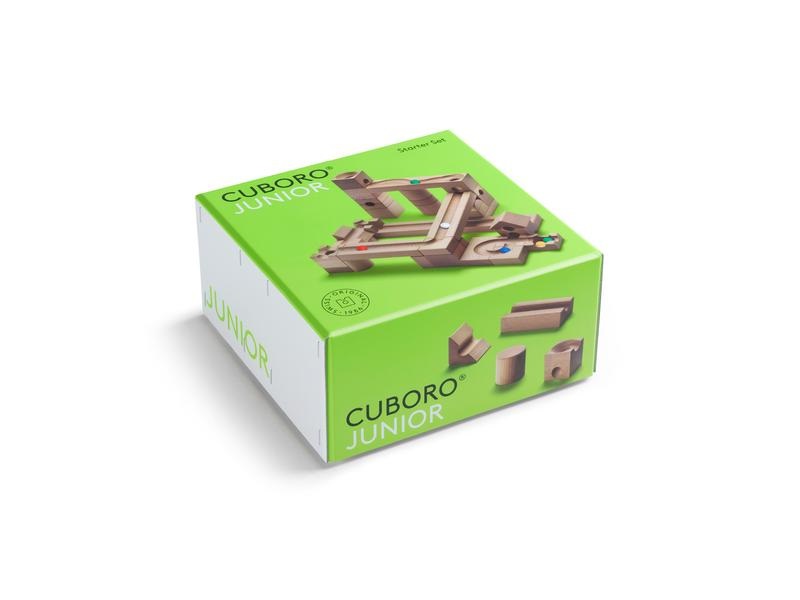 Cuboro Junior - Set di tracciato per biglie in legno con 40 elementi e 6 biglie colorate per bambini dai 3 anni