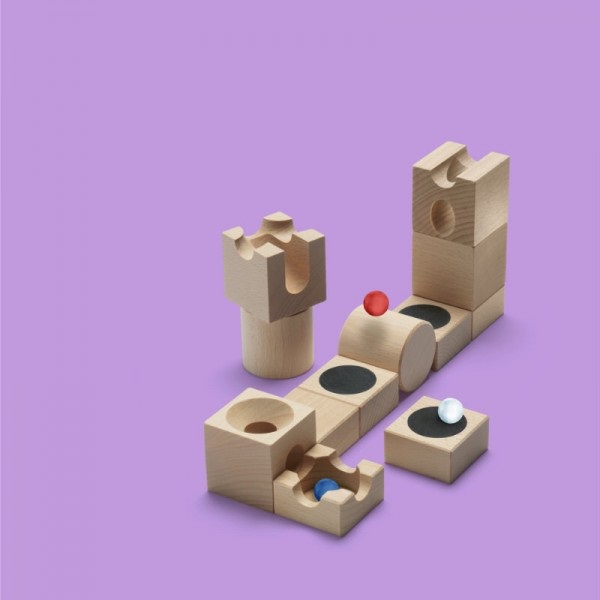 Cuboro Jump - Set Extra con 12 Blocchi in Legno e 3 Elementi Trampolino per Salti Avventurosi