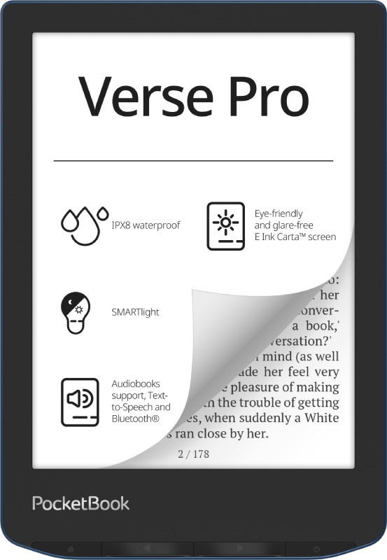 PocketBook Verse Pro E-Reader Impermeabile 16 GB Touchscreen E-Ink Carta™ HD da 6'' con WiFi e Bluetooth - Azzurro